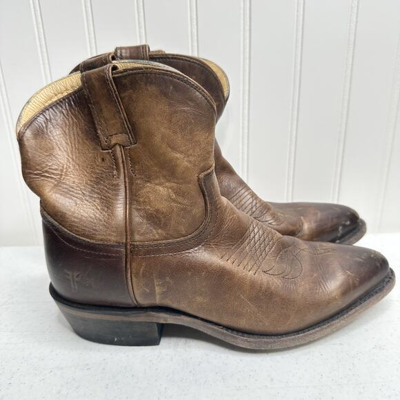 Frye Billy Short Boots Womens 9B Brown Leather Ankle Western Pull On Cowboy - Picture 1 of 9